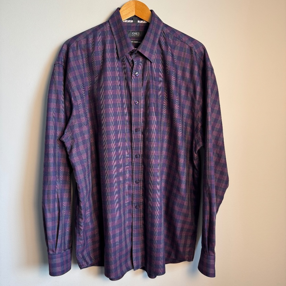 Jones New York Mens Check Plaid‎ Long Sleeve Casual Dress Shirt Purple Size 2XL